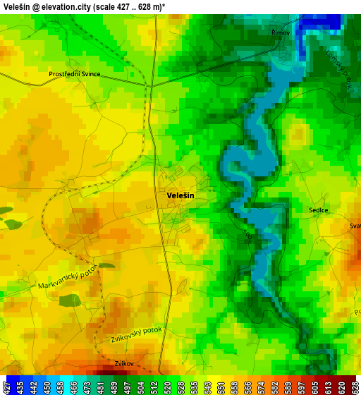 Velešín elevation map