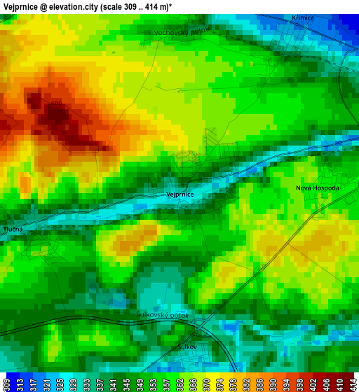 Vejprnice elevation map