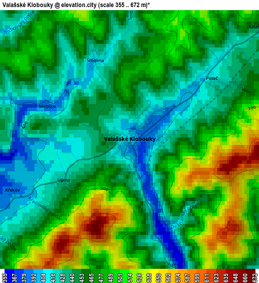 Valašské Klobouky elevation map