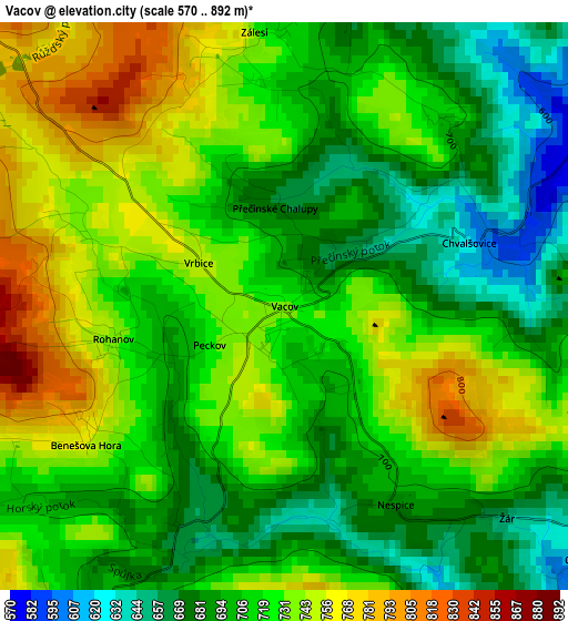 Vacov elevation map