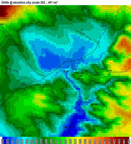 Úštěk elevation map