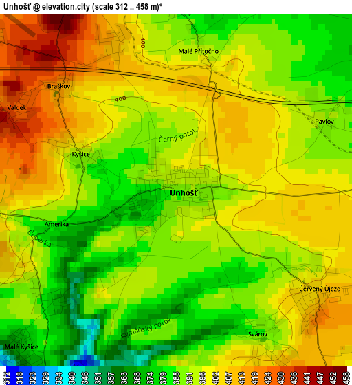 Unhošť elevation map