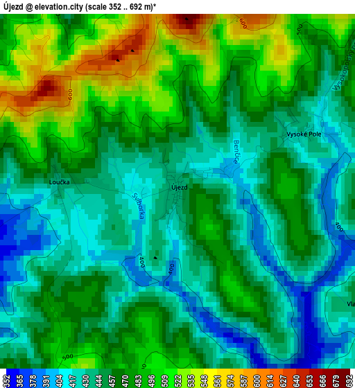 Újezd elevation map