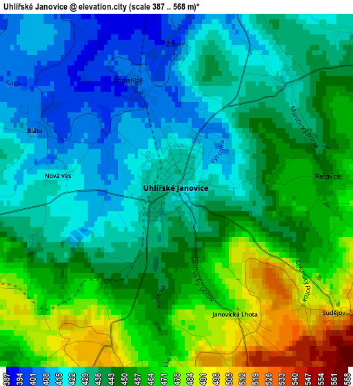 Uhlířské Janovice elevation map