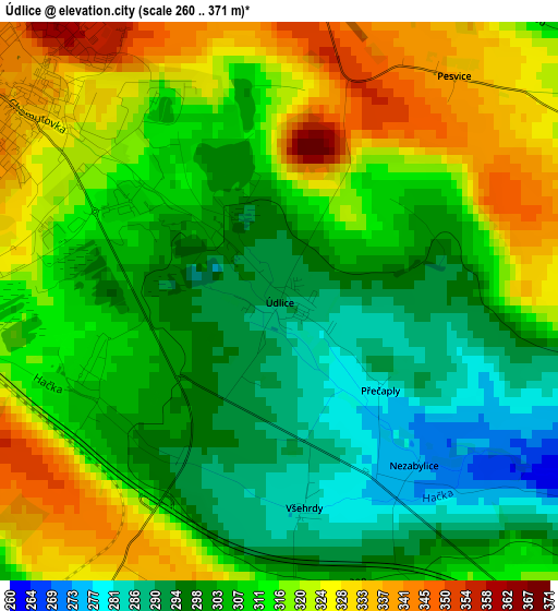 Údlice elevation map