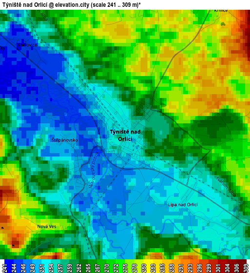 Týniště nad Orlicí elevation map