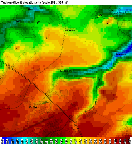 Tuchoměřice elevation map