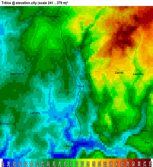 Tršice elevation map