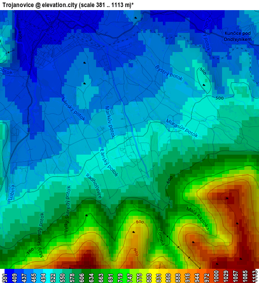 Trojanovice elevation map