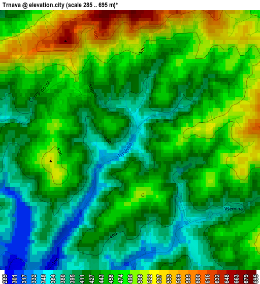 Trnava elevation map
