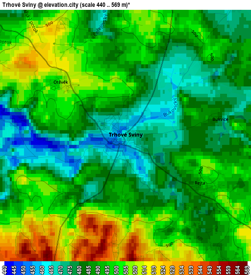 Trhové Sviny elevation map