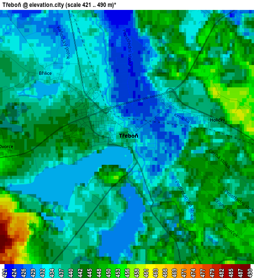 Třeboň elevation map