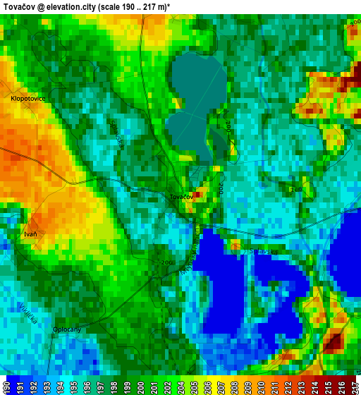 Tovačov elevation map