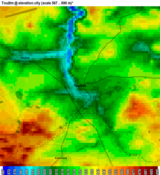 Toužim elevation map