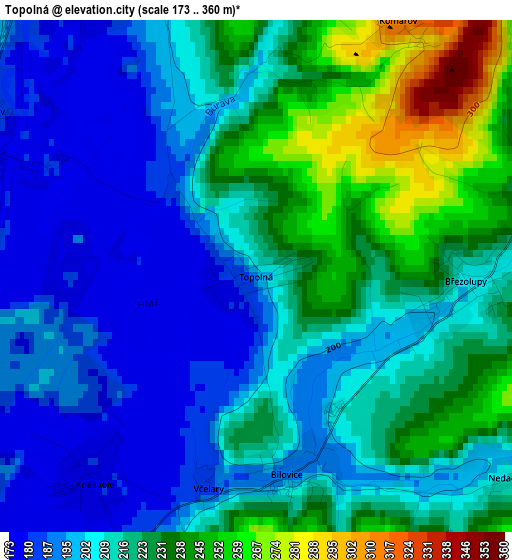 Topolná elevation map