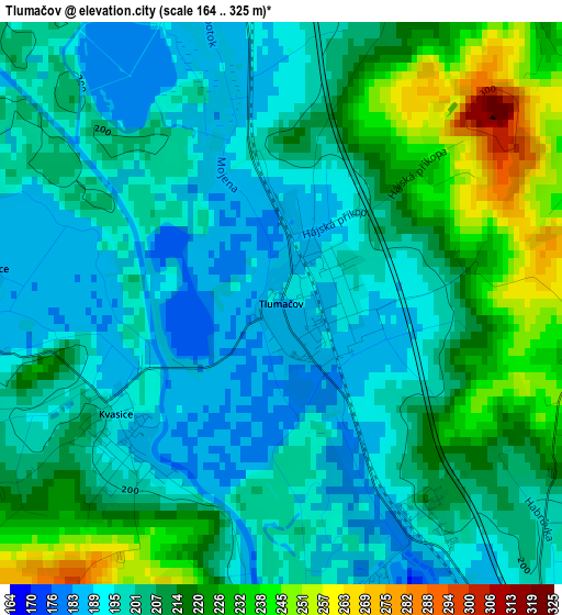Tlumačov elevation map