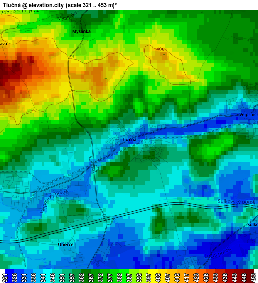 Tlučná elevation map