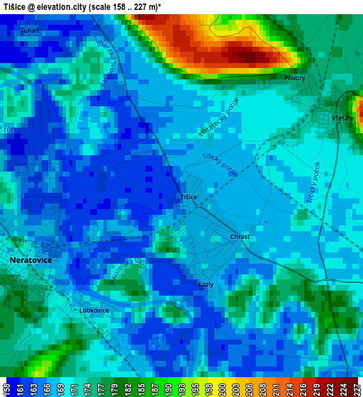 Tišice elevation map