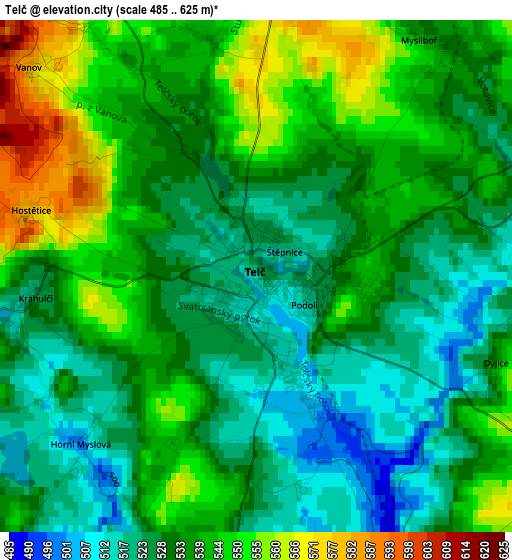 Telč elevation map