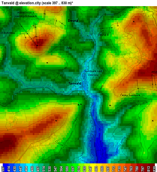 Tanvald elevation map