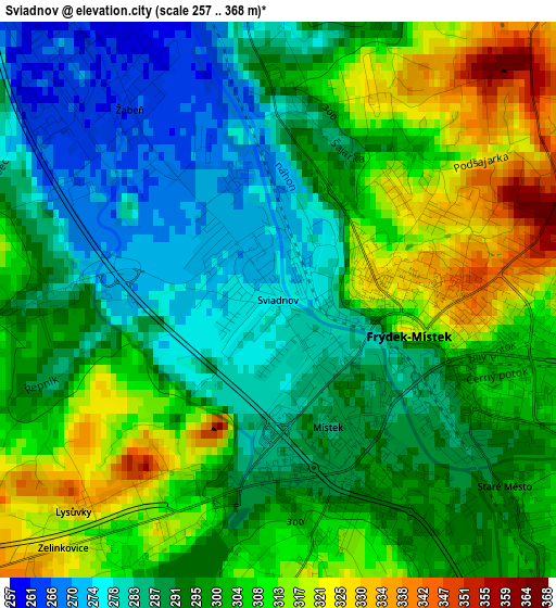 Sviadnov elevation map