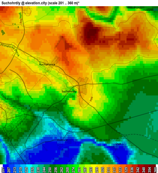 Suchohrdly elevation map