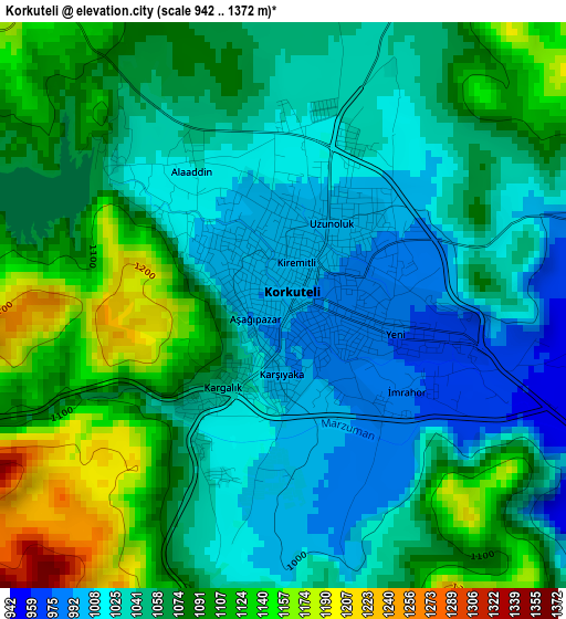 Korkuteli elevation map