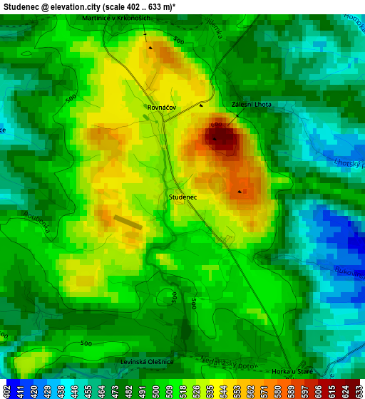 Studenec elevation map