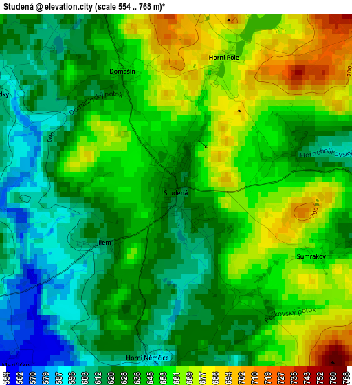 Studená elevation map