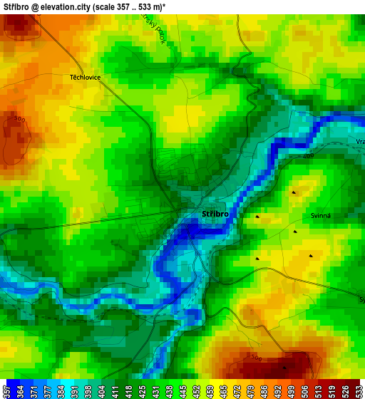 Stříbro elevation map