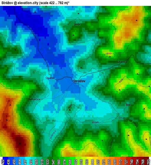 Strážov elevation map