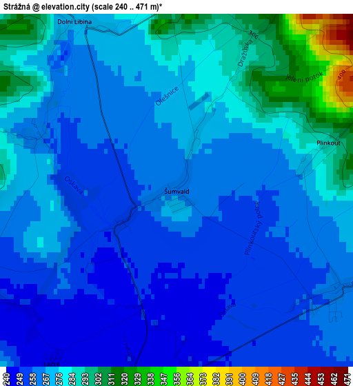 Strážná elevation map