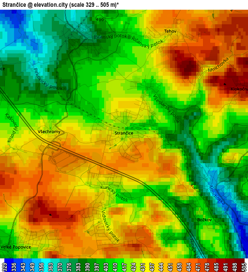 Strančice elevation map