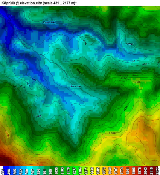 Köprülü elevation map