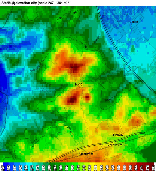 Staříč elevation map