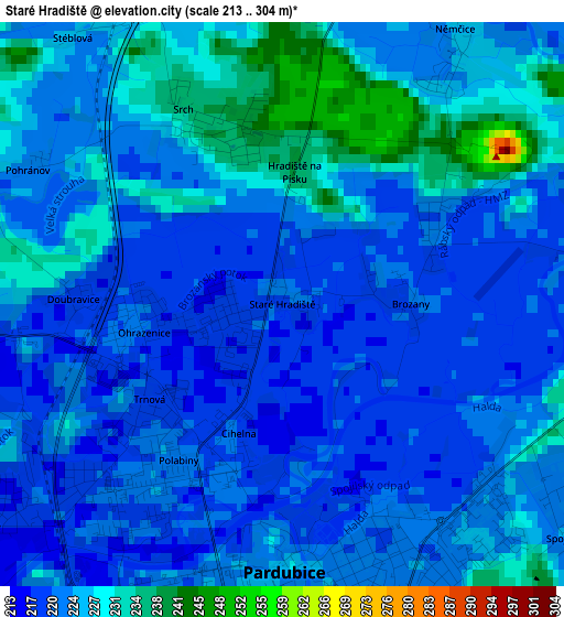 Staré Hradiště elevation map