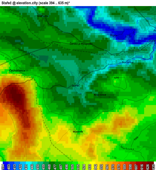 Stařeč elevation map