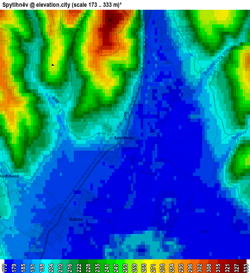 Spytihněv elevation map