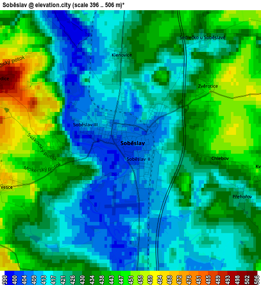 Soběslav elevation map