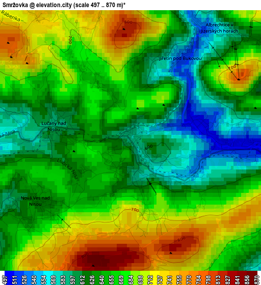 Smržovka elevation map