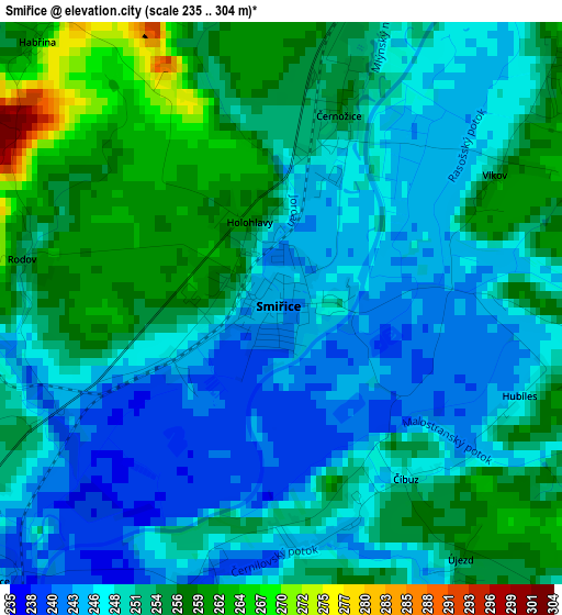 Smiřice elevation map