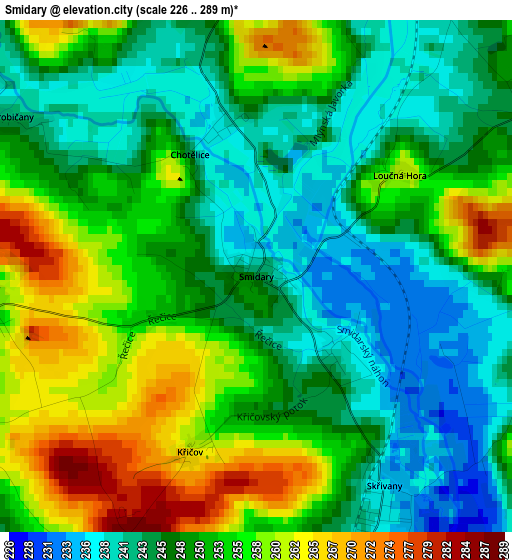 Smidary elevation map