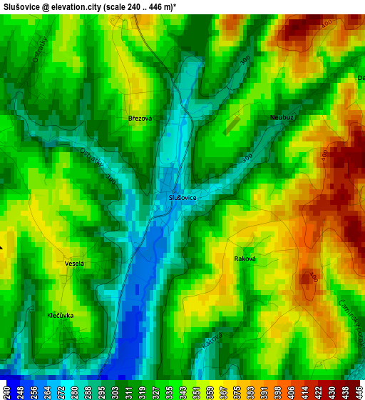 Slušovice elevation map