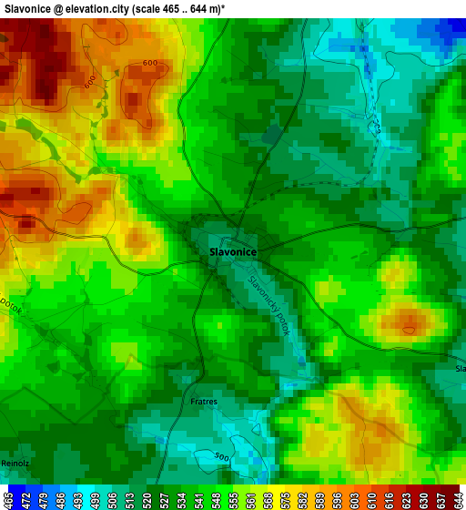 Slavonice elevation map