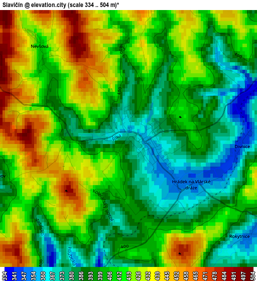 Slavičín elevation map