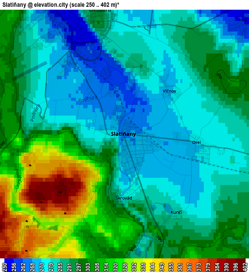 Slatiňany elevation map