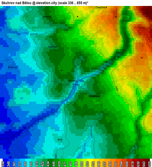 Skuhrov nad Bělou elevation map