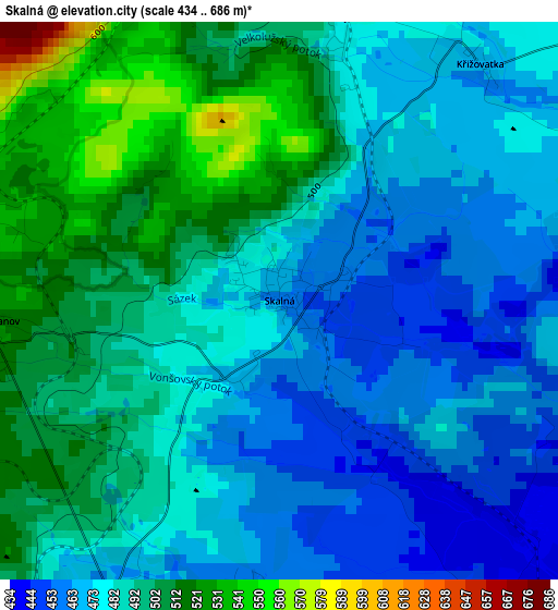 Skalná elevation map