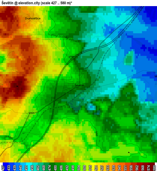 Ševětín elevation map