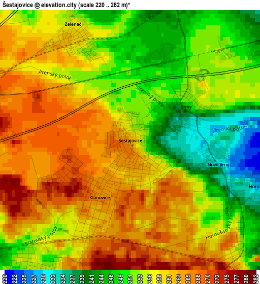 Šestajovice elevation map